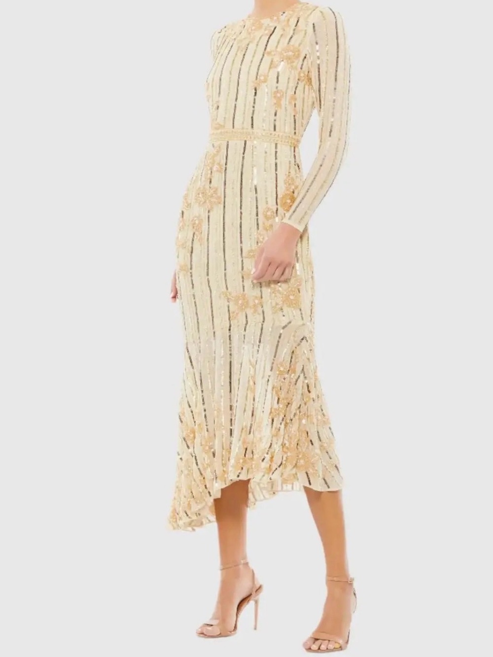 Mac Duggal Gold Beaded Long Sleeve Evening Gown 14 Style 93627